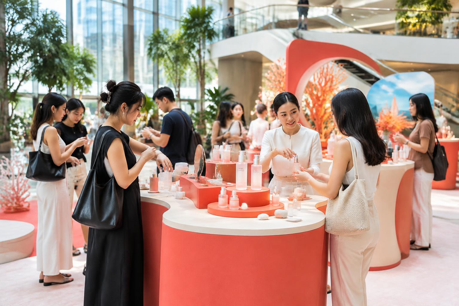 Visitors exploring products at an interactive brand experience