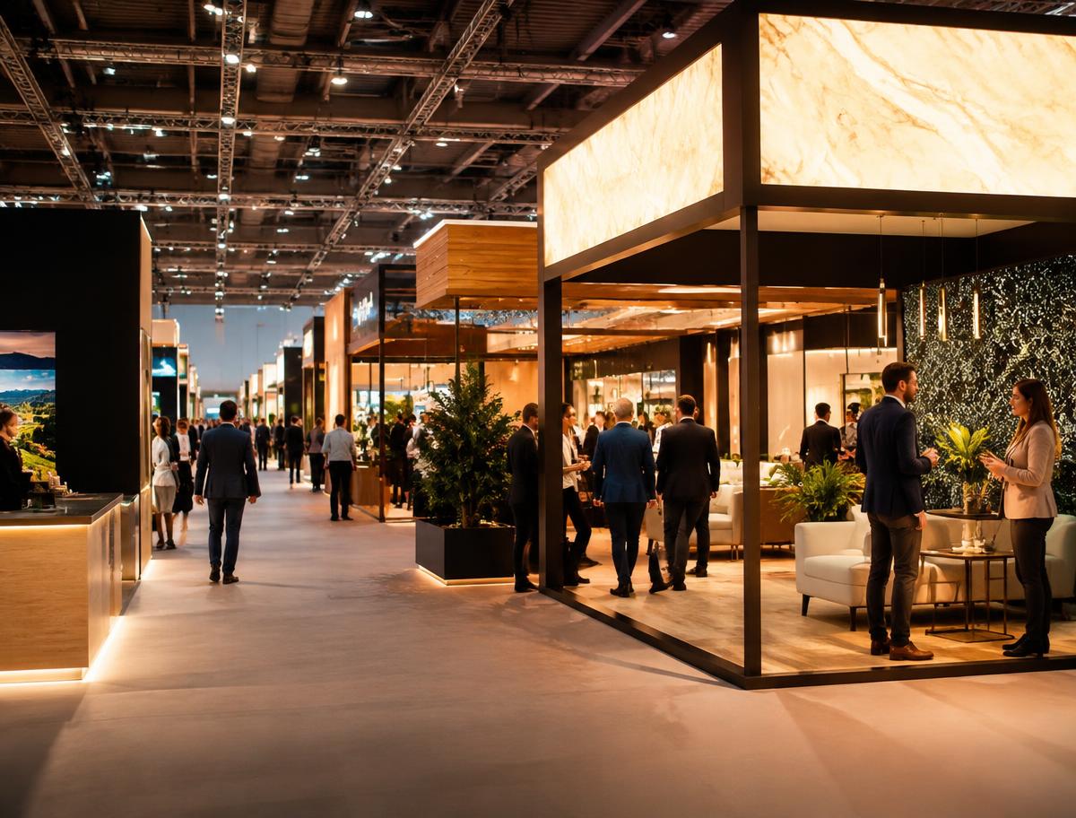 Visitors meeting at custom exhibition stands